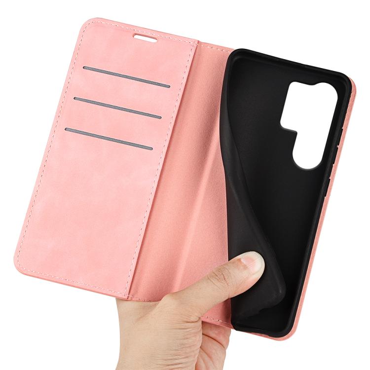 or Samsung Galaxy S25 Ultra 5G Retro-skin Magnetic Suction Leather Phone Case(Pink) - Galaxy S25 Ultra 5G Cases by buy2fix | Online Shopping UK | buy2fix