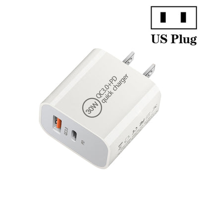 PD30W USB-C / Type-C + QC3.0 USB Dual Port Charger, Plug Size:US Plug - USB Charger by buy2fix | Online Shopping UK | buy2fix