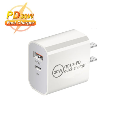 PD30W USB-C / Type-C + QC3.0 USB Dual Port Charger, Plug Size:US Plug - USB Charger by buy2fix | Online Shopping UK | buy2fix