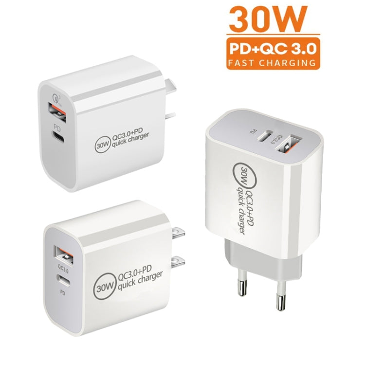 PD30W USB-C / Type-C + QC3.0 USB Dual Port Charger, Plug Size:US Plug - USB Charger by buy2fix | Online Shopping UK | buy2fix