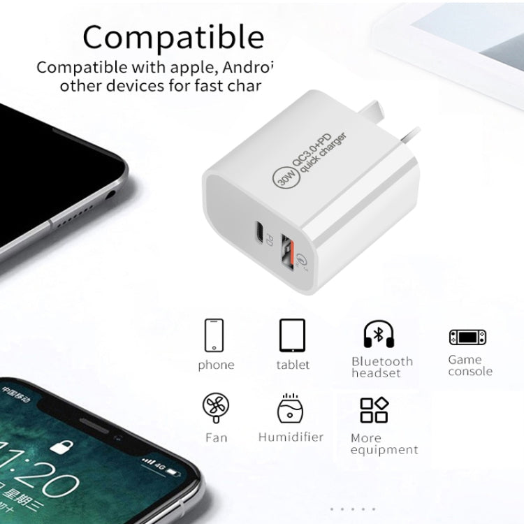 PD30W USB-C / Type-C + QC3.0 USB Dual Port Charger, Plug Size:US Plug - USB Charger by buy2fix | Online Shopping UK | buy2fix