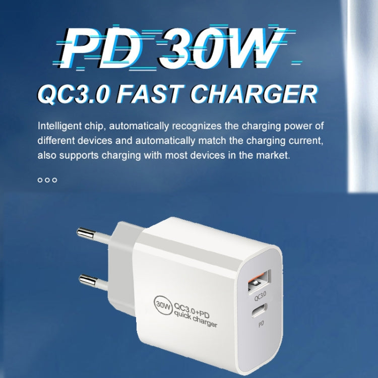 PD30W USB-C / Type-C + QC3.0 USB Dual Port Charger, Plug Size:US Plug - USB Charger by buy2fix | Online Shopping UK | buy2fix