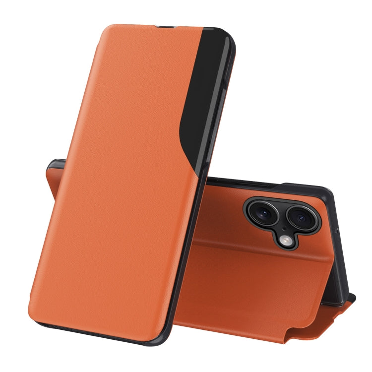 For iPhone 16 Side Display Flip Leather Phone Case(Orange) - More iPhone Cases by buy2fix | Online Shopping UK | buy2fix