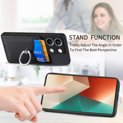 For Xiaomi Redmi Note 13 Carbon Fiber Card Wallet Ring Holder Phone Case(Black) - Note 13 Cases by buy2fix | Online Shopping UK | buy2fix