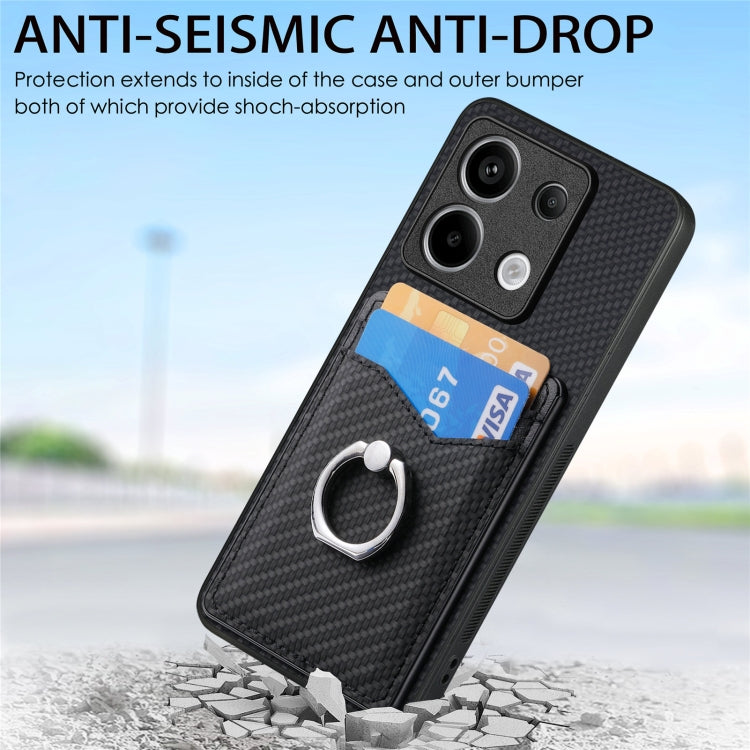 For Xiaomi Redmi Note 13 Pro+ Carbon Fiber Card Wallet Ring Holder Phone Case(Black) - Note 13 Pro+ Cases by buy2fix | Online Shopping UK | buy2fix