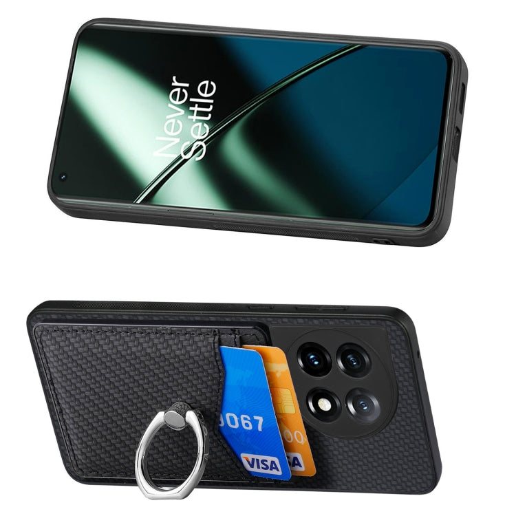 For OnePlus 11 Carbon Fiber Card Wallet Ring Holder Phone Case(Black) - OnePlus Cases by buy2fix | Online Shopping UK | buy2fix