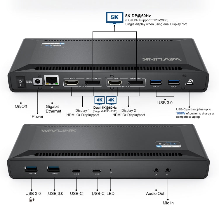 Wavlink UG69PD2 Dual 4K Fast Charging Integrated Docking Station, Plug:EU Plug -  by WAVLINK | Online Shopping UK | buy2fix