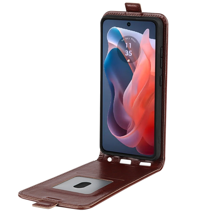 For Motorola Moto G Play 2024 R64 Texture Single Vertical Flip Leather Phone Case(Brown) - Motorola Cases by buy2fix | Online Shopping UK | buy2fix