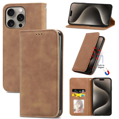 For iPhone 16 Pro Retro Skin Feel Magnetic Flip Leather Phone Case(Brown) - iPhone 16 Pro Cases by buy2fix | Online Shopping UK | buy2fix