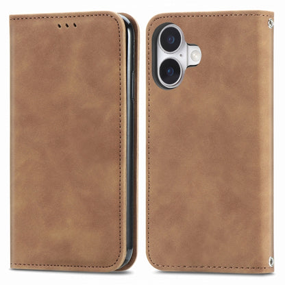 For iPhone 16 Plus Retro Skin Feel Magnetic Flip Leather Phone Case(Brown) - iPhone 16 Plus Cases by buy2fix | Online Shopping UK | buy2fix