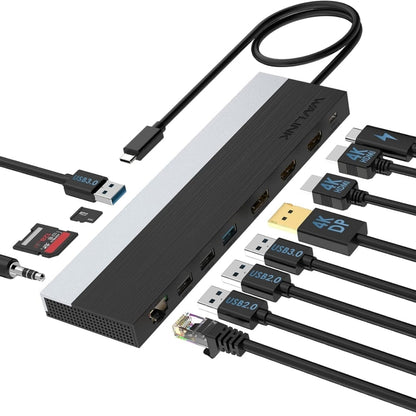 Wavlink UMD08 DisplayPort 12 in 1 Type-C Triple Display Docking Station - USB HUB by WAVLINK | Online Shopping UK | buy2fix