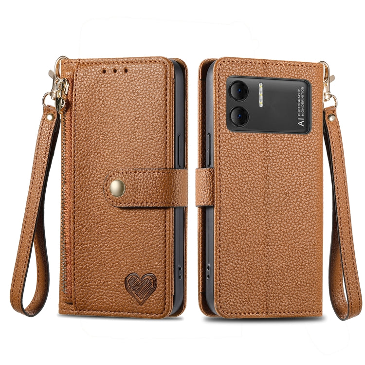 For DOOGEE X98 Pro / X98 Love Zipper Lanyard Leather Phone Case(Brown) - Doogee Cases by buy2fix | Online Shopping UK | buy2fix