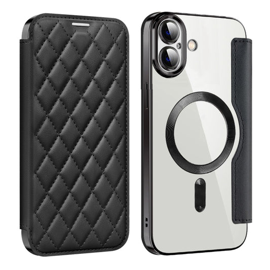 For iPhone 16 Plus Shield Magsafe RFID Anti-theft Rhombus Leather Phone Case(Black) - iPhone 16 Plus Cases by buy2fix | Online Shopping UK | buy2fix