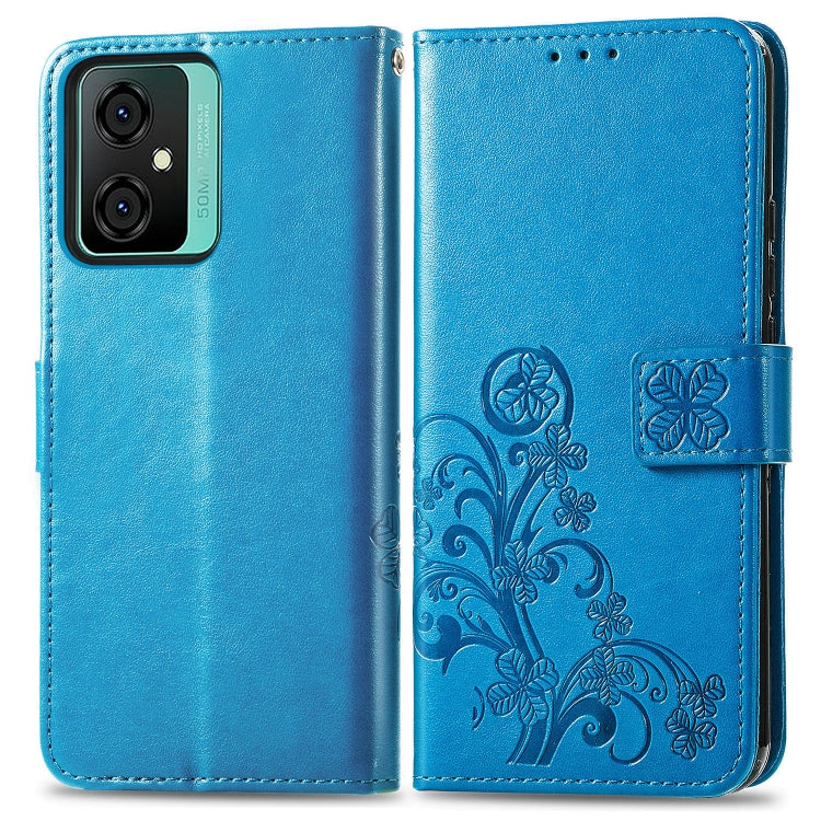 For Blackview Oscal C70 Four-leaf Clasp Embossed Buckle Leather Phone Case(Blue) - More Brand by buy2fix | Online Shopping UK | buy2fix