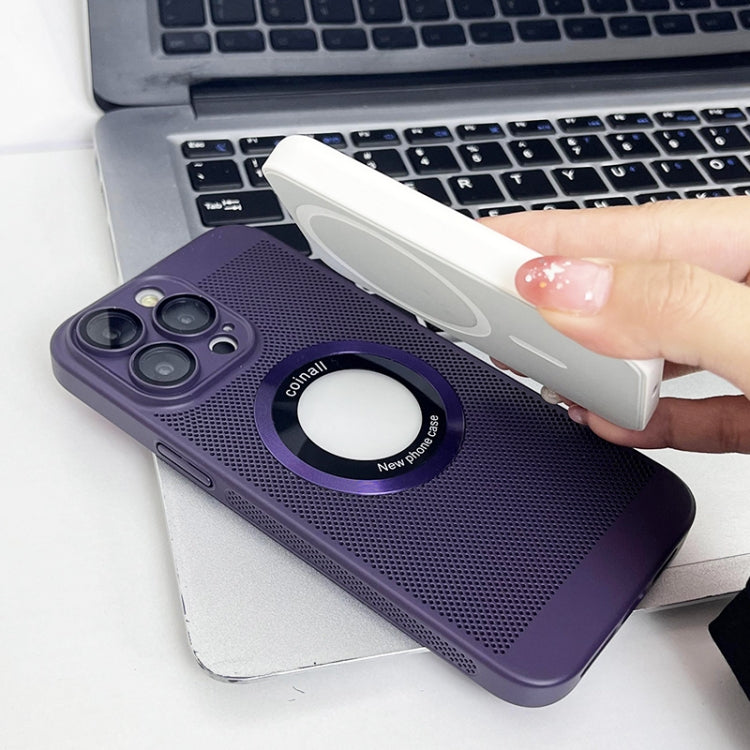 For iPhone 14 Pro Max Cooling MagSafe Magnifier Phone Case(Lavender) - iPhone 14 Pro Max Cases by buy2fix | Online Shopping UK | buy2fix