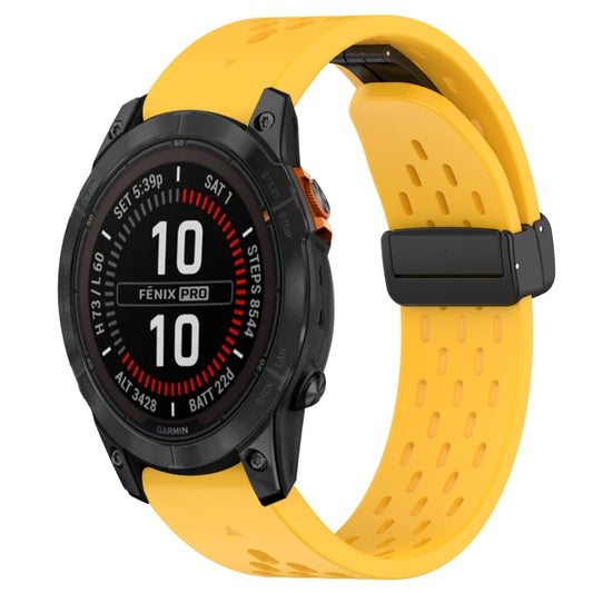 For Garmin Fenix 7S Pro 42mm 20mm Folding Buckle Hole Silicone Watch Band(Yellow) - Watch Bands by buy2fix | Online Shopping UK | buy2fix