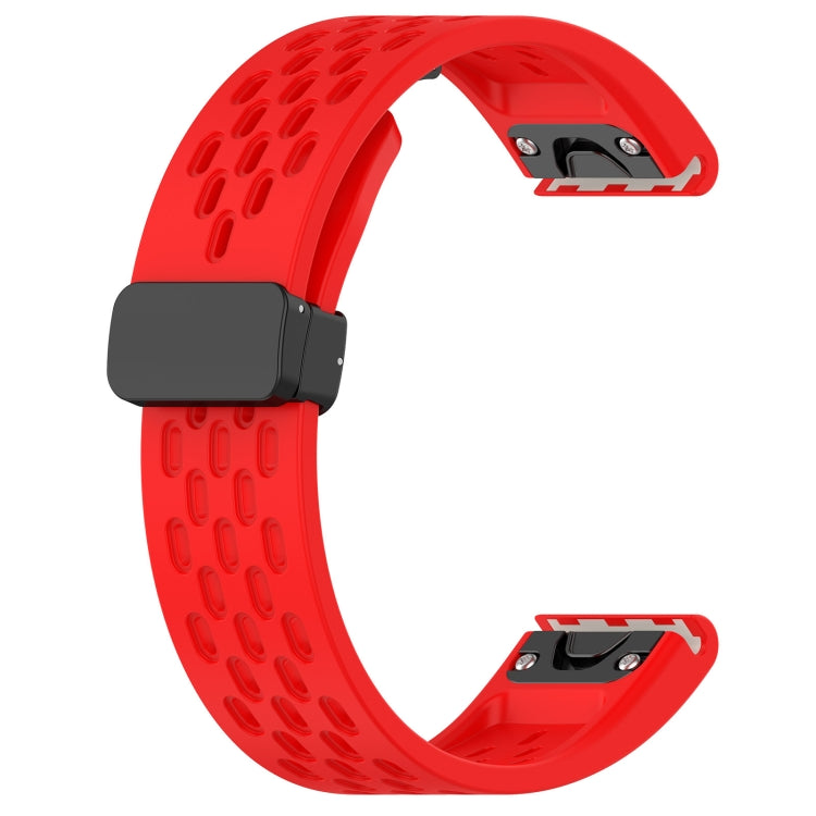 For Garmin Instinct 2S 20mm Folding Buckle Hole Silicone Watch Band(Red) - Watch Bands by buy2fix | Online Shopping UK | buy2fix