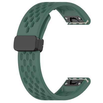 For Garmin Fenix 6S Pro 20mm Folding Buckle Hole Silicone Watch Band(Dark Green) - Watch Bands by buy2fix | Online Shopping UK | buy2fix