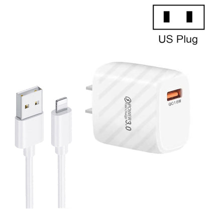 TE-005 QC3.0 18W USB Fast Charger with 1m 3A USB to 8 Pin Cable, US Plug(White) - USB Charger by buy2fix | Online Shopping UK | buy2fix