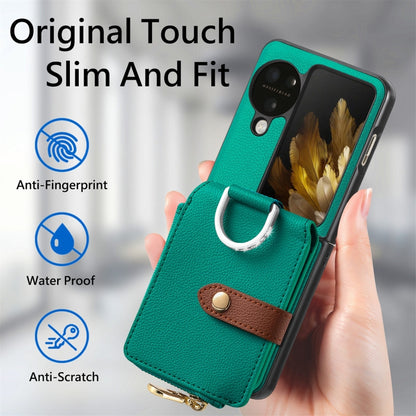 For OPPO Find N3 Flip Vertical Flip Zipper Wallet Ring Leather Phone Case(Green) - Find N3 Flip Cases by buy2fix | Online Shopping UK | buy2fix