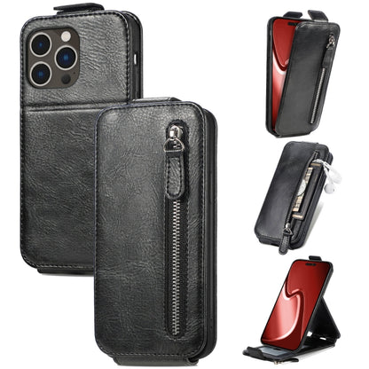 For iPhone 16 Pro Zipper Wallet Vertical Flip Leather Phone Case(Black) - iPhone 16 Pro Cases by buy2fix | Online Shopping UK | buy2fix