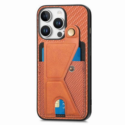 For iPhone 16 Pro Max Carbon Fiber Wallet Flip Card K-shaped Holder Phone Case(Brown) - iPhone 16 Pro Max Cases by buy2fix | Online Shopping UK | buy2fix