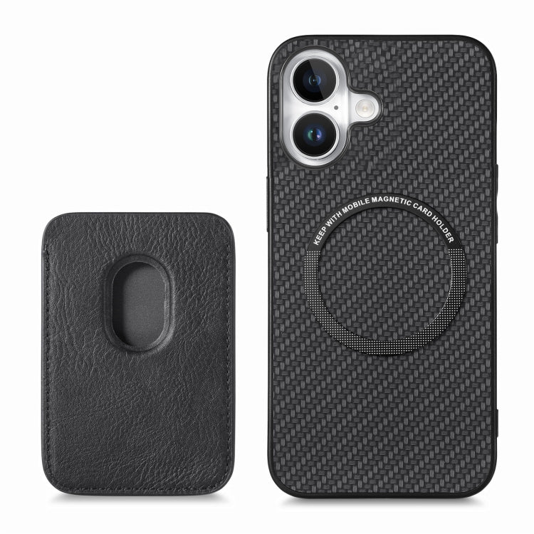 For iPhone 16 Plus Carbon Fiber Leather Card Magsafe Phone Case(Black) - iPhone 16 Plus Cases by buy2fix | Online Shopping UK | buy2fix