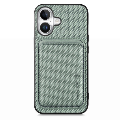 For iPhone 16 Plus Carbon Fiber Leather Card Magsafe Phone Case(Green) - iPhone 16 Plus Cases by buy2fix | Online Shopping UK | buy2fix