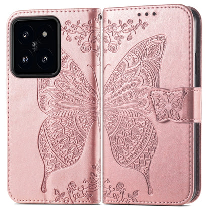 For Xiaomi 14 Butterfly Love Flower Embossed Leather Phone Case(Rose Gold) - 14 Cases by buy2fix | Online Shopping UK | buy2fix