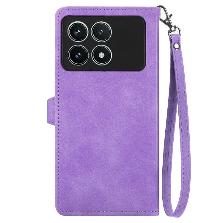 For Xiaomi Redmi K70 Pro Embossed Flower Zipper Leather Phone Case(Purple) - K70 Pro Cases by buy2fix | Online Shopping UK | buy2fix