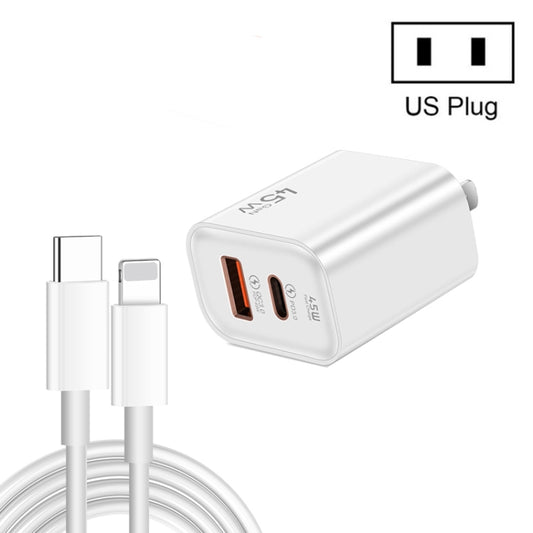 45PQ 45W PD25W + QC3.0 20W USB Super Fast Charger with Type-C to 8 Pin Cable, US Plug(White) - USB Charger by buy2fix | Online Shopping UK | buy2fix