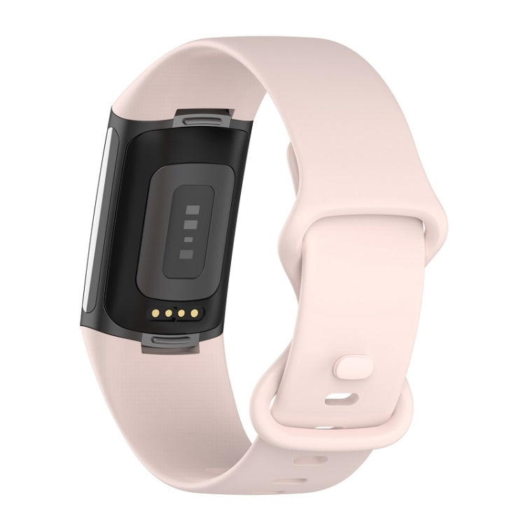 For Fitbit Charge 6 Solid Color Butterfly Buckle Silicone Watch Band, Size:S Size(Light Pink) - Watch Bands by buy2fix | Online Shopping UK | buy2fix