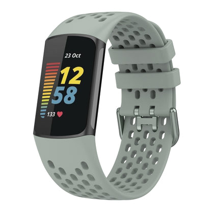 For Fitbit Charge 6 Solid Color Breathable Sports Silicone Watch Band(Gray) - Watch Bands by buy2fix | Online Shopping UK | buy2fix