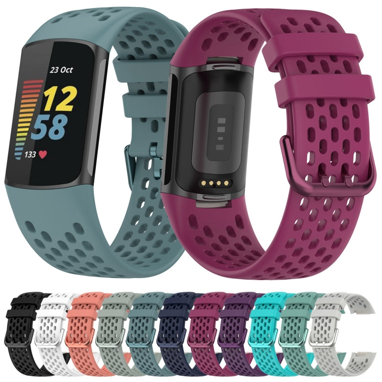 For Fitbit Charge 6 Solid Color Breathable Sports Silicone Watch Band(White) - Watch Bands by buy2fix | Online Shopping UK | buy2fix