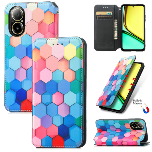 For Realme C67 4G CaseNeo Colorful Magnetic Leather Phone Case(Colored Squares) - C67 Cases by buy2fix | Online Shopping UK | buy2fix