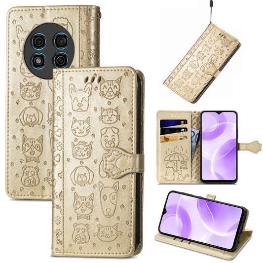 For Ulefone Note 15 Cat and Dog Embossed Leather Phone Case(Gold) - Ulefone Cases by buy2fix | Online Shopping UK | buy2fix