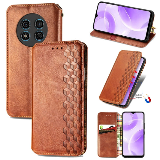 For Ulefone Note 15 Cubic Grid Pressed Magnetic Leather Phone Case(Brown) - Ulefone Cases by buy2fix | Online Shopping UK | buy2fix