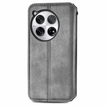 For OnePlus 12 Cubic Grid Pressed Magnetic Leather Phone Case(Grey) - OnePlus Cases by buy2fix | Online Shopping UK | buy2fix