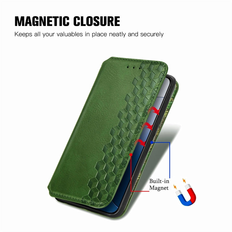 For Xiaomi 14 Pro Cubic Grid Pressed Magnetic Leather Phone Case(Green) - 14 Pro Cases by buy2fix | Online Shopping UK | buy2fix