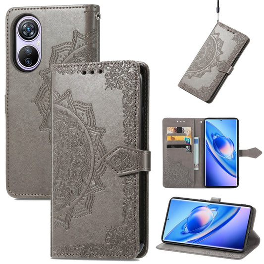 For Blackview A200 Pro Mandala Flower Embossed Leather Phone Case(Gray) - More Brand by buy2fix | Online Shopping UK | buy2fix