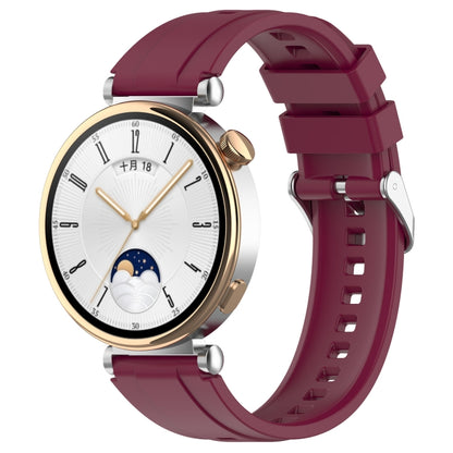 For Huawei Watch GT4 46mm Official Steps Style Silver Buckle Silicone Watch Band(Wine Red) - Watch Bands by buy2fix | Online Shopping UK | buy2fix