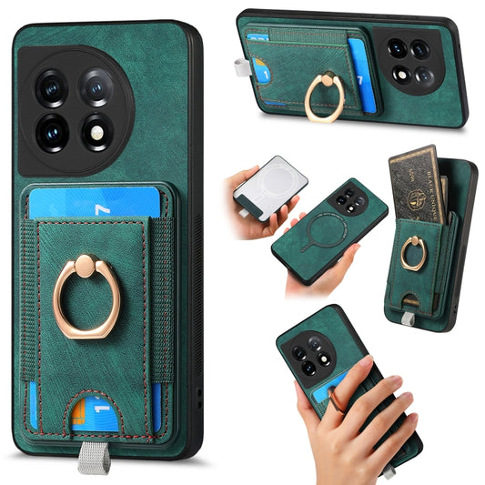 For OnePlus 11 Retro Splitable Magnetic Card Bag Leather Phone Case(Green) - OnePlus Cases by buy2fix | Online Shopping UK | buy2fix