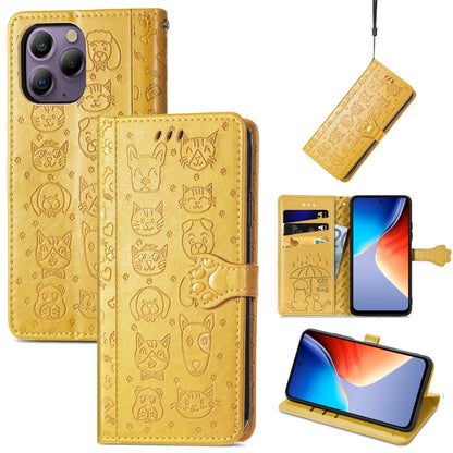 For Blackview A96 Cat and Dog Embossed Leather Phone Case(Yellow) - More Brand by buy2fix | Online Shopping UK | buy2fix