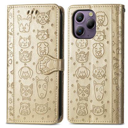 For Blackview A96 Cat and Dog Embossed Leather Phone Case(Gold) - More Brand by buy2fix | Online Shopping UK | buy2fix