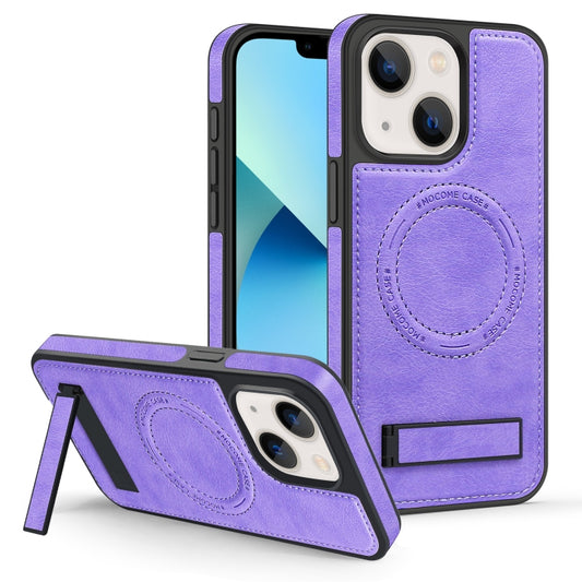 For iPhone 13 Multi-function Holder MagSafe PU Phone Case(Purple) - iPhone 13 Cases by buy2fix | Online Shopping UK | buy2fix