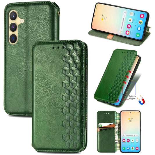 For Samsung Galaxy S24 5G Cubic Grid Pressed Magnetic Leather Phone Case(Green) - Galaxy S24 5G Cases by buy2fix | Online Shopping UK | buy2fix