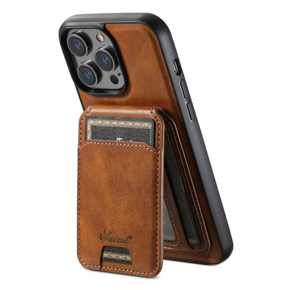 For iPhone 13 Pro Suteni H15 MagSafe Oil Eax Leather Detachable Wallet Back Phone Case(Brown) - iPhone 13 Pro Cases by Suteni | Online Shopping UK | buy2fix