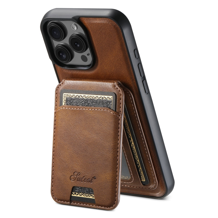 For iPhone 16 Pro Suteni H15 MagSafe Oil Eax Leather Detachable Wallet Back Phone Case(Brown) - iPhone 16 Pro Cases by Suteni | Online Shopping UK | buy2fix