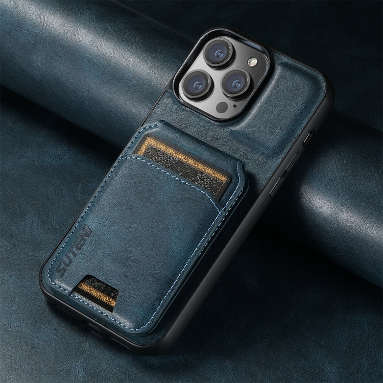 For iPhone 16 Suteni H02 Leather Wallet Stand Back Phone Case(Blue) - iPhone 16 Cases by Suteni | Online Shopping UK | buy2fix