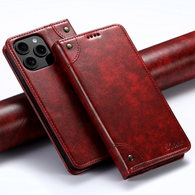 For iPhone 16 Pro Max Suteni Baroque Calf Texture Buckle Wallet Leather Phone Case(Red) - iPhone 16 Pro Max Cases by Suteni | Online Shopping UK | buy2fix